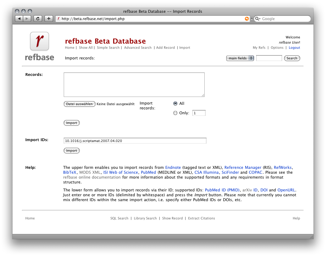 screenshot 1: import form