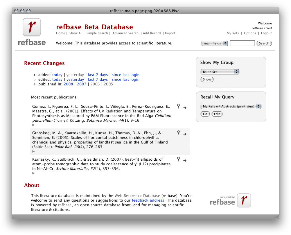 screenshot: main page